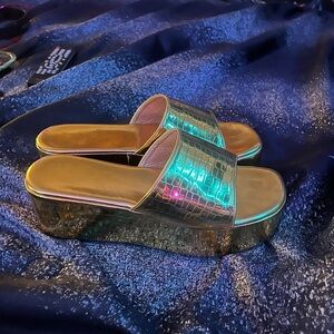 Golden platform heels